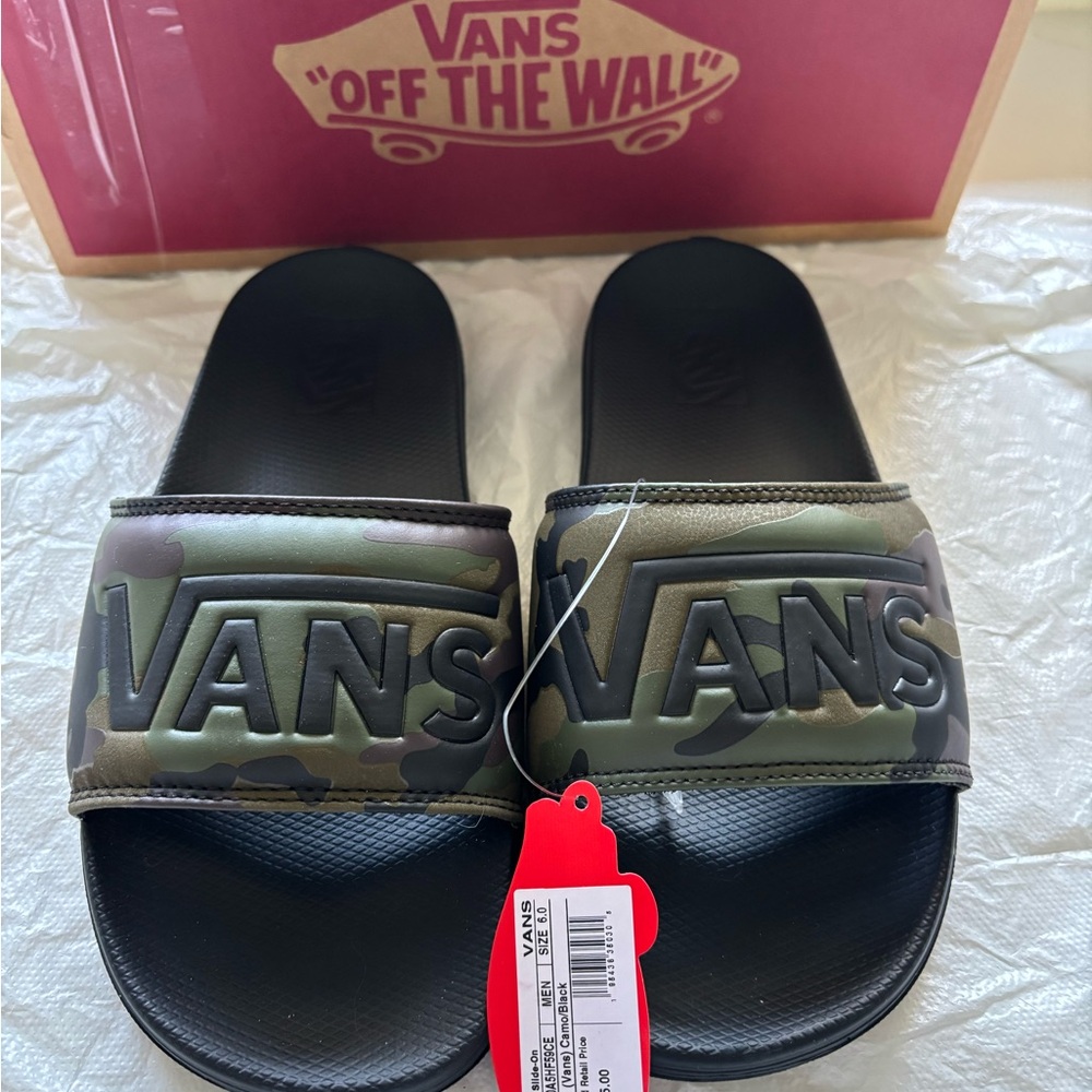 Vans Black and Green Slide Sandals